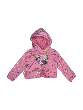 Lemon Kiss Pink Hooded Kids Sweatshirt with Sequin Heart and Metallic Hearts